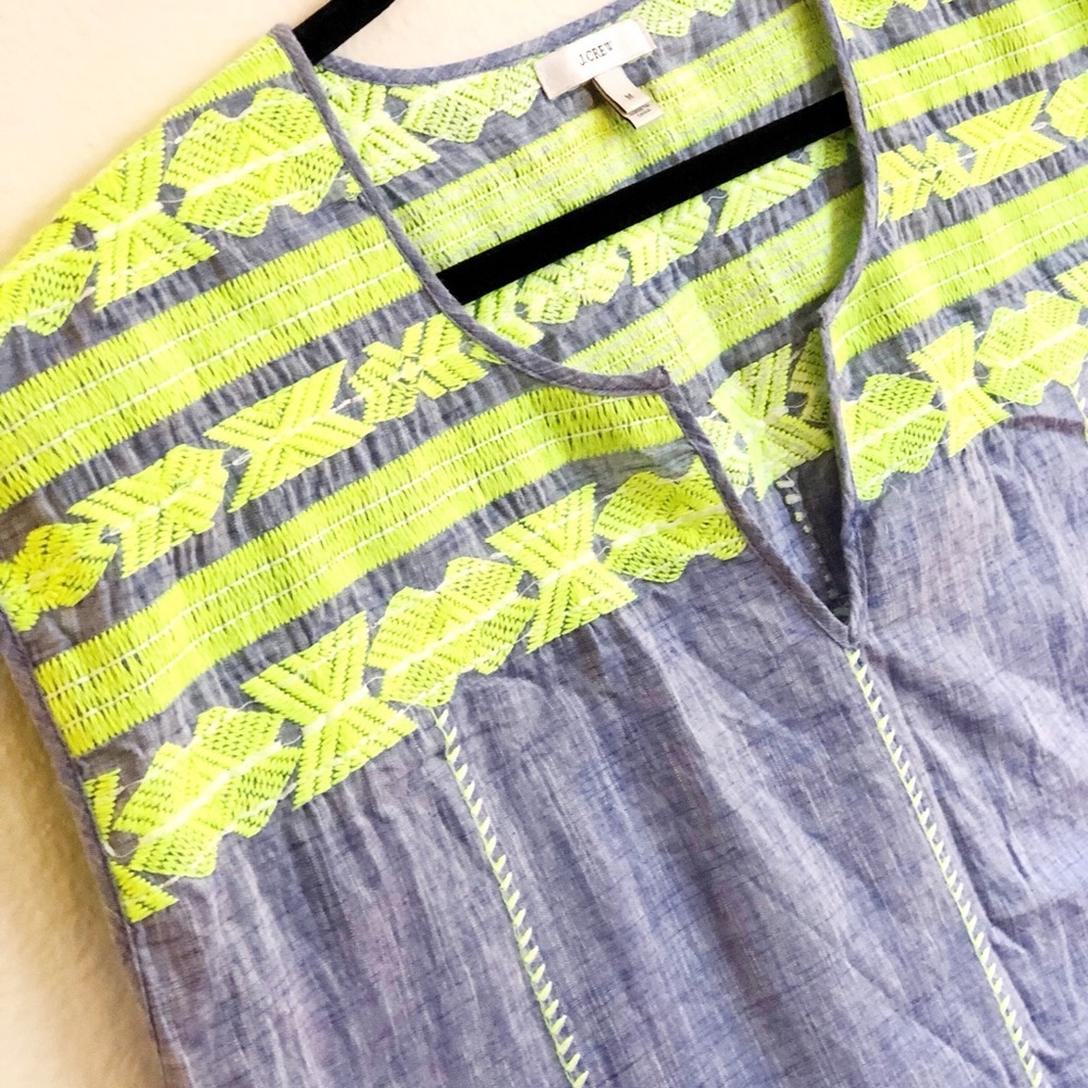 J. Crew | Dolman Tunic Top | Chambray & Neon
